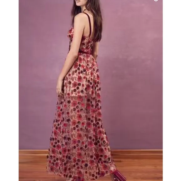going out maxi dresses Celine Floral Tie Strap Bustier Maxi Dress